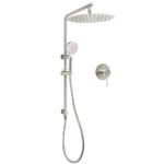 WELS Brushed Nickel Dual Shower Set Sliding Rail Arm 12" Round Head Handheld Wall Mixer