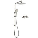 WELS Gun Metal Round 10" 2in1 Shower Head 3 Modes Handheld Slide Rail Arm Twin Taps