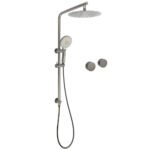 WELS Gun Metal Round 10" Twin Shower Head 3 Modes Handheld Slide Rail Hot Cold Taps Set