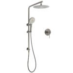 WELS Gun Metal Round 10" Twin Shower Head 3 Modes Handheld Slide Rail Diverter Mixer