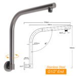 Gun Metal Round 12" Rainfall Shower Head + High Rise Gooseneck Wall Arm Bath Set - Image 2