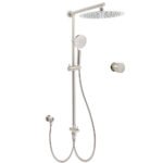 Brushed Nickel 12" Large Rain Head Twin Shower Handheld Sliding Rail Arm Set With Mixer