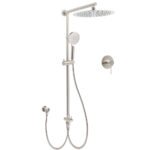 Brushed Nickel Round 12" Rainfall Head Shower Handheld Sliding Rail Arm Mixer 2in1 Set