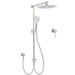 Brushed Nickel Round 12" Rainfall Head Shower Handheld Sliding Rail Small Face Mixer 2in1 Set
