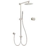 Brushed Nickel 8" Thin Rain Head Twin Shower Metal Handheld Rose Sliding Rail Arm Set With Mixer