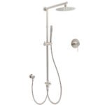 Brushed Nickel Round 8" Rain Head Shower 1 Mode Handheld Sliding Rail Arm Mixer 2in1 Set
