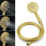 WELS Brushed Gold 8" Round Shower Head 3 Mode Handheld Rose Sliding Rail Twin Taps Set - Image 7