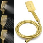 WELS Brushed Gold Square 8" Rain Shower Head 3 Mode Handheld Sliding Rail Arm Dual Mixer Set - Image 7