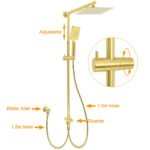 Brushed Gold Square 10" Rain Head 3 Mode Handheld Sliding Rail Wall Arm Dual Shower Taps Set - Image 2