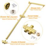 Brushed Gold Square 12" Rain Head 3 Mode Handheld Rose Sliding Rail Wall Arm Dual Shower Taps Set - Image 4