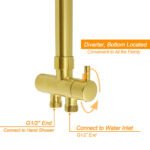 Brushed Gold Square 12" Rain Head 3 Mode Handheld Rose Sliding Rail Wall Arm Dual Shower Taps Set - Image 5