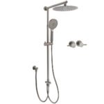 WELS Gun Metal 2in1 Round Shower 10" Rain Head 3 Mode Handheld Sliding Rail Twin Taps Set