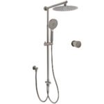 WELS Gun Metal Dual Round Shower 10" Rain Head 3 Mode Handheld Sliding Rail Arm Mixer Set