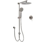 WELS Gun Metal Double Round Shower 10" Rain Head 3 Mode Handheld Sliding Rail Mixer Valve Set