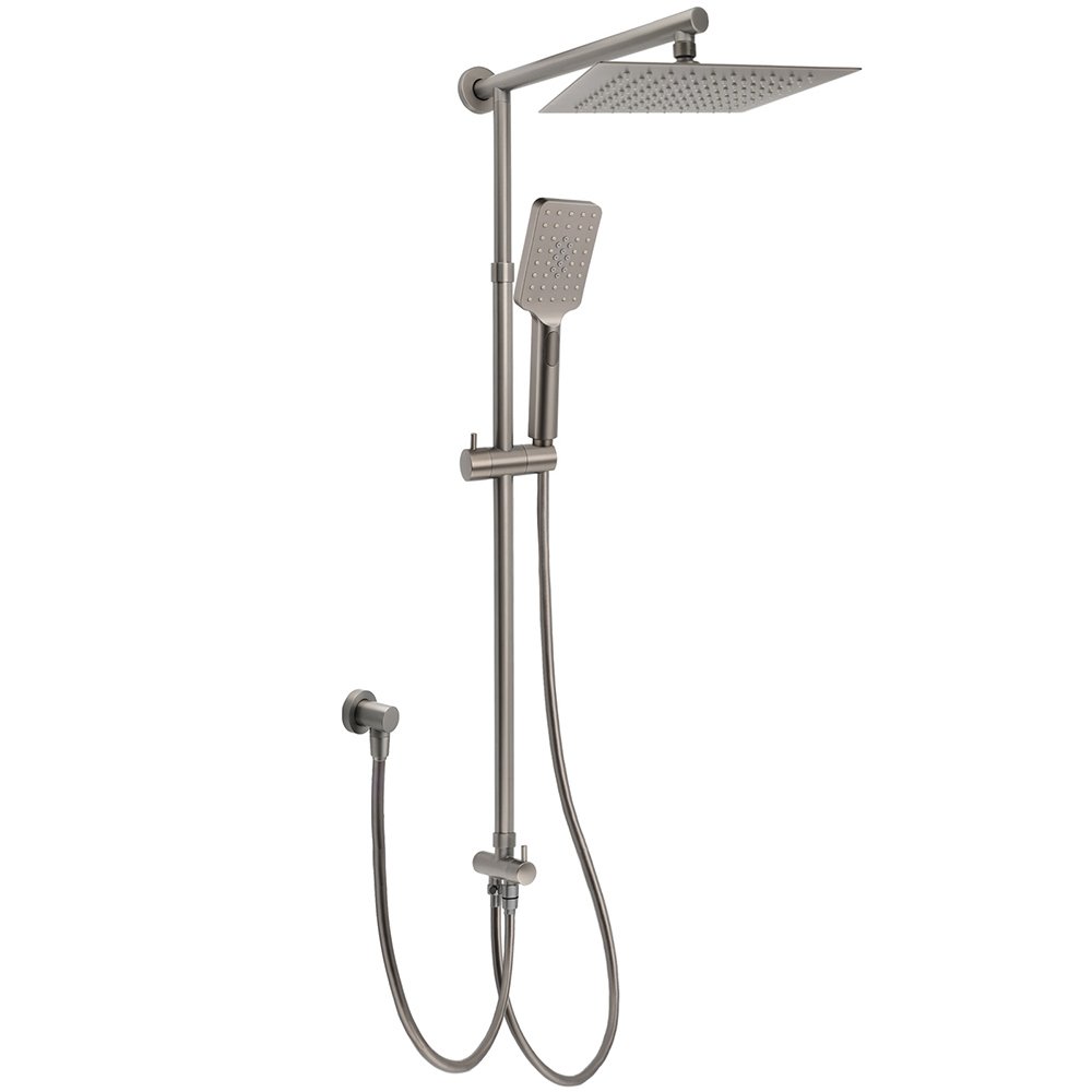 V1233-SC842GMHS002M4CGMKSS110GM-202602062105-00 WELS Gun Metal 2in1 Shower Set Square 10" Rain Head Handheld Adjustable Silde Rail Combo - Image 1