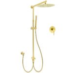 WELS Brushed Gold 2in1 Large Round Shower 12" Rain Head Stainless Steel Handheld Sliding Rail Mixer Set
