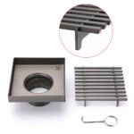 Gun Metal SUS 100mm Square Strip Fence Floor Drain Small Shower Grate 50mm Waste - Image 3
