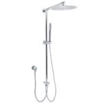 WELS Chrome Round Large 12" Rain Shower Head Single Mode Handheld Wall Arm Rail 2in1 Set