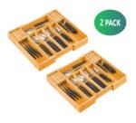 2 Pack Large Capacity Bamboo Expandable Drawer Organizer with Knife Block Holder for Home Kitchen Utensils - Image 2