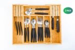 2 Pack Large Capacity Bamboo Expandable Drawer Organizer with Knife Block Holder for Home Kitchen Utensils - Image 4