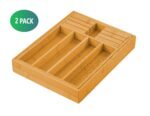 2 Pack Large Capacity Bamboo Expandable Drawer Organizer with Knife Block Holder for Home Kitchen Utensils - Image 6