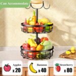 2-Tier Fruit Basket Bowl Storage with Wood Lift Handle and Dual Banana Tree Hanger for Kitchen Countertop - Image 3