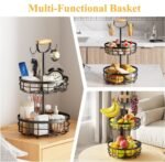 2-Tier Fruit Basket Bowl Storage with Wood Lift Handle and Dual Banana Tree Hanger for Kitchen Countertop - Image 5
