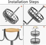 2-Tier Fruit Basket Bowl Storage with Wood Lift Handle and Dual Banana Tree Hanger for Kitchen Countertop - Image 9