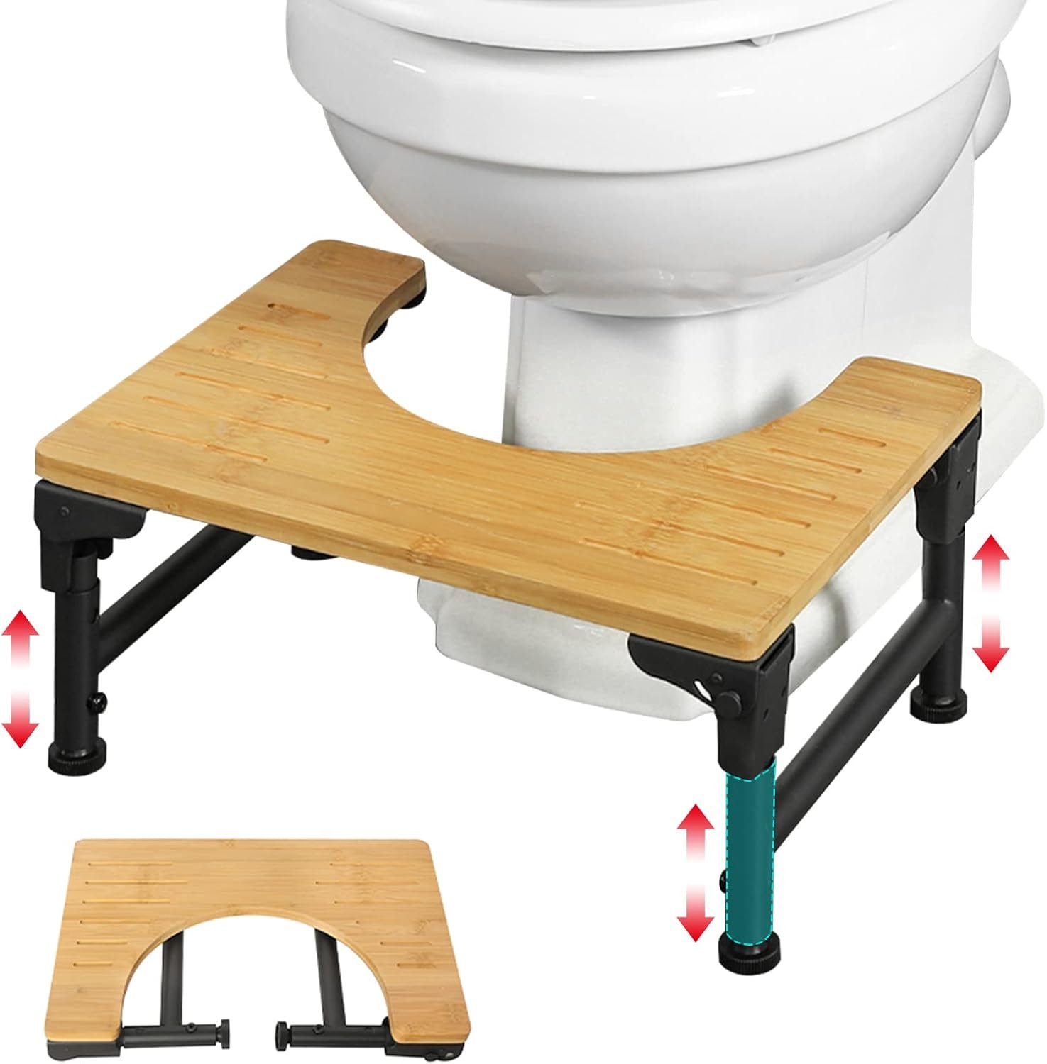 V178-36088-216271-00 Bamboo Toilet Stool Foldable and Adjustable Height with Non-Slip Layer for Bathroom - Image 1