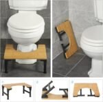 Bamboo Toilet Stool Foldable and Adjustable Height with Non-Slip Layer for Bathroom - Image 2