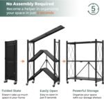 CARLA HOME 3-Tier Foldable Storage Shelf with Wheels for Kitchen, Garage, Pantry or Basement (Black) - Image 7