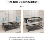 CARLA HOME 2-Tier Dish Drying Rack with Drainage Tray, Utensil Holder, Cup Hooks & Cutting Board Rack for Kitchen (Black) - Image 4