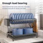 CARLA HOME 2-Tier Dish Drying Rack with Drainage Tray, Utensil Holder, Cup Hooks & Cutting Board Rack for Kitchen (Black) - Image 7