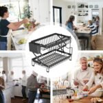 CARLA HOME 2-Tier Dish Drying Rack with Drainage Tray, Utensil Holder, Cup Hooks & Cutting Board Rack for Kitchen (Black) - Image 9