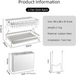CARLA HOME 2-Tier Dish Drying Rack with Drainage Tray, Utensil Holder, Cup Hooks & Cutting Board Rack for Kitchen (White) - Image 2