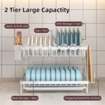 CARLA HOME 2-Tier Dish Drying Rack with Drainage Tray, Utensil Holder, Cup Hooks & Cutting Board Rack for Kitchen (White) - Image 4