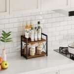 CARLA HOME 2-Tier Countertop Shelf Organizer Rustic Wood Kitchen Spice Rack for Storage, Condiments & Cabinet Organization - Image 3