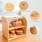 CARLA HOME Large Bamboo Bread Box Storage Organizer with Roll Top for Kitchen Counter - Image 5