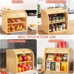 CARLA HOME Large Bamboo Bread Box Storage Organizer with Roll Top for Kitchen Counter - Image 7