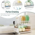CARLA HOME 2-Tier Large Dish Drying Rack with Drainboard, Utensil Holder, Glass Hooks & Cutlery Storage (Black) - Image 5