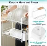 CARLA HOME 2-Tier Large Dish Drying Rack with Drainboard, Utensil Holder, Glass Hooks & Cutlery Storage (White) - Image 8