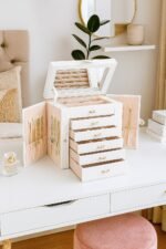 CARLA HOME 6-Layer Large Jewelry Box for Women withDrawers, Mirror, Lock, Necklace Hooks & Side Compartments for Rings, Earrings, Bracelets, Gifts (White) - Image 2