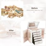 CARLA HOME 6-Layer Large Jewelry Box for Women withDrawers, Mirror, Lock, Necklace Hooks & Side Compartments for Rings, Earrings, Bracelets, Gifts (White) - Image 7