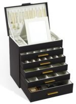 CARLA HOME  6-Layer Large Jewelry Organizer Box for Women with Mirror, Drawers, Hooks & Dividers for Rings, Necklaces, Bracelets, Ideal Gift for Women (Black)