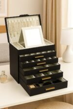 CARLA HOME  6-Layer Large Jewelry Organizer Box for Women with Mirror, Drawers, Hooks & Dividers for Rings, Necklaces, Bracelets, Ideal Gift for Women (Black) - Image 2
