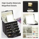 CARLA HOME  6-Layer Large Jewelry Organizer Box for Women with Mirror, Drawers, Hooks & Dividers for Rings, Necklaces, Bracelets, Ideal Gift for Women (Black) - Image 4
