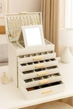 CARLA HOME  6-Layer Large Jewelry Organizer Box for Women with Mirror, Drawers, Hooks & Dividers for Rings, Necklaces, Bracelets, Ideal Gift for Women (White) - Image 2