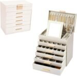 CARLA HOME  6-Layer Large Jewelry Organizer Box for Women with Mirror, Drawers, Hooks & Dividers for Rings, Necklaces, Bracelets, Ideal Gift for Women (White) - Image 9