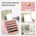 CARLA HOME  6-Layer Large Jewelry Organizer Box for Women with Mirror, Drawers, Hooks & Dividers for Rings, Necklaces, Bracelets, Ideal Gift for Women (Pink) - Image 4
