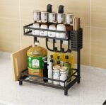 CARLA HOME 2-Tier Kitchen Spice Rack Organizer Storage Shelf for Condiments, Oil Bottles, Utensils, Cutting Board & More - Image 2